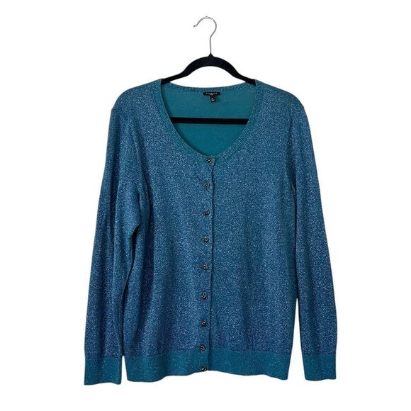 Talbots Metallic Shimmer Cardigan Sweater Plus Size 1X Holiday Festive - Picture 1 of 6